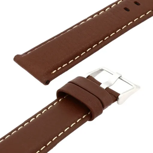 Bracelet Cuir Taureau Mat AVIATOR 20/18mm Vison Couture Sellier Ecru Doublure Veau déperlant