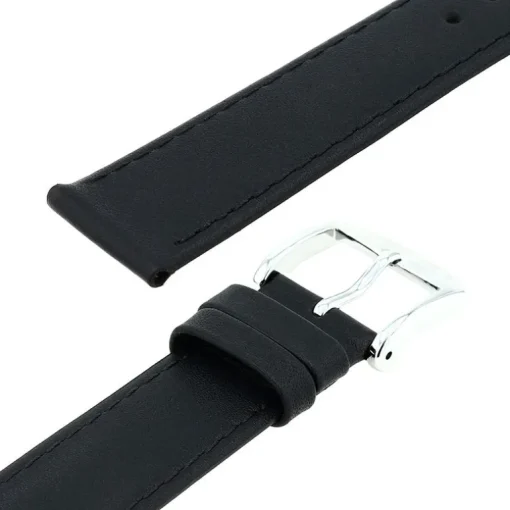 Bracelet Cuir Veau box LEEDS 18/16mm Noir Couture T/T Doublure Vachette nubuck