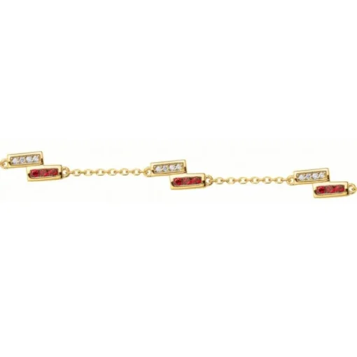 Bracelet femme barrettes EDORA PLAQUE OR et spinelles rouges