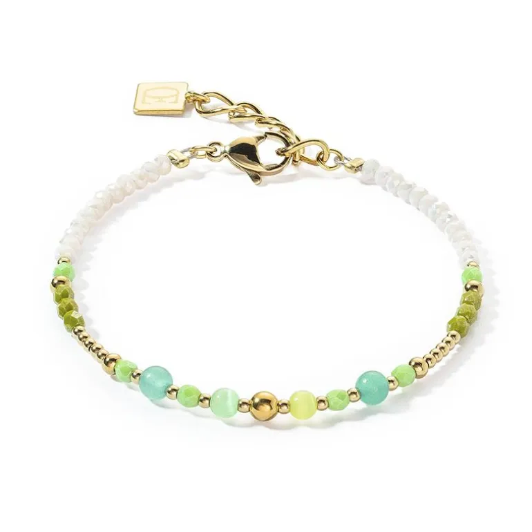 Bracelet Femme COEUR DE LION PRINCESS SPHERES VERT Acier Doré