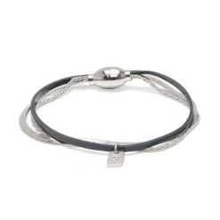 Bracelet Femme Demy FLOWERS FOR ZOE Métal Argenté et Cuir Vernis Bleu