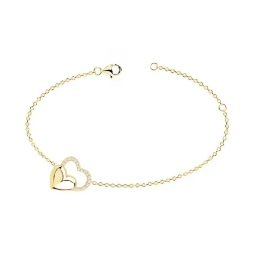 Bracelet femme double coeurs EDORA PLAQUE OR et oxydes
