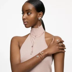 Bracelet femme jonc Swarovski Signum métal doré rose et cristaux