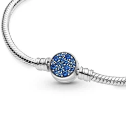 Bracelet Femme PANDORA MAILLE SERPENT 19 CM FERMOIR MÉDAILLON BLEU SCINTILLANT Argent 925/1000
