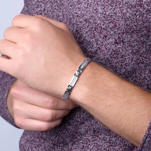 Bracelet Homme Acier Phebus et Carbone blanc