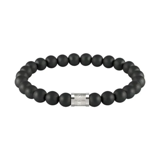bracelet homme BOSS acier argenté et perles