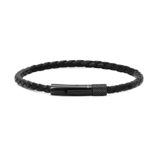 bracelet homme Driver ROCHET acier et cuir noir