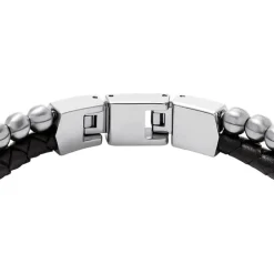 Bracelet Homme FOSSIL JEWELRY Acier Argenté et Cuir Noir JF04855040