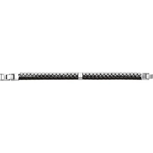 Bracelet Homme FOSSIL JEWELRY Acier Argenté et Cuir Noir JF04855040
