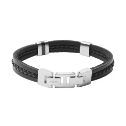 Bracelet Homme FOSSIL MULTI-RANGS LEATHER ESSENTIALS Cuir Noir