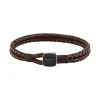 bracelet homme tressé BOSS acier argenté et cuir brun