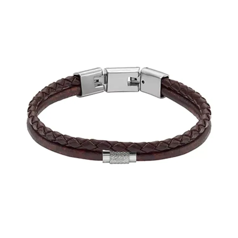 Bracelet Multirangs Homme 18.5CM FOSSIL ALL STACKED UP Cuir Brun
