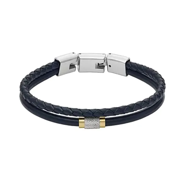 Bracelet Multirangs Homme 18.5CM FOSSIL ALL STACKED UP Cuir Bleu