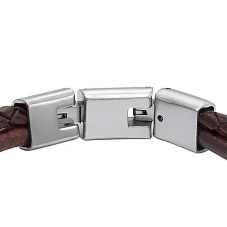 Bracelet Multirangs Homme 18.5CM FOSSIL ALL STACKED UP Cuir Brun