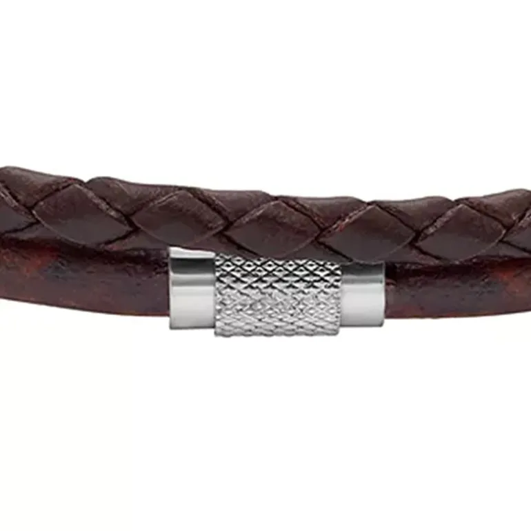 Bracelet Multirangs Homme 18.5CM FOSSIL ALL STACKED UP Cuir Brun