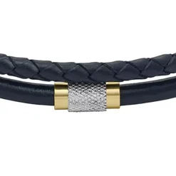 Bracelet Multirangs Homme 18.5CM FOSSIL ALL STACKED UP Cuir Bleu