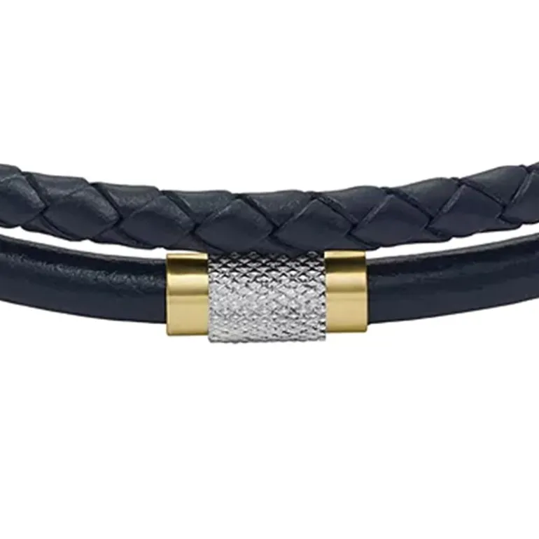 Bracelet Multirangs Homme 18.5CM FOSSIL ALL STACKED UP Cuir Bleu