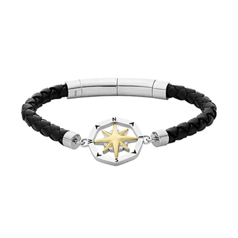 Bracelet Pampilles Homme 18CM FOSSIL SUTTON COMPASS Cuir Noir