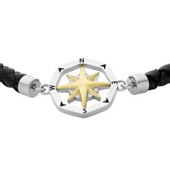 Bracelet Pampilles Homme 18CM FOSSIL SUTTON COMPASS Cuir Noir