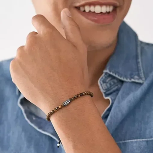 Bracelet Perles Homme 25CM FOSSIL Œil-de-Tigre