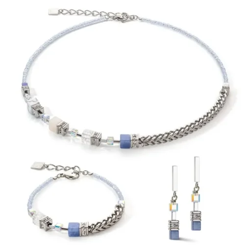 Collier Femme COEUR DE LION GEOCUBE PRECIOUS FUSION CHUNKY CHAIN BLEU CLAIR Acier inoxydable