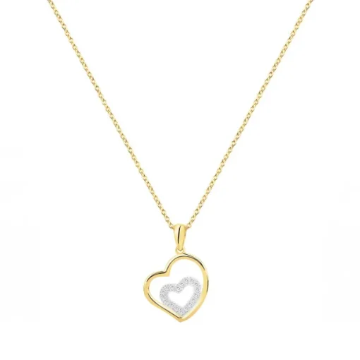 Collier Femme Coeur PLAQUE OR Bicolore et Oxydes