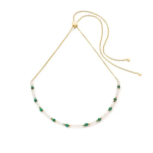 Collier Femme CŒUR DE LION HARMONY Acier Doré Perles d'Eau Douce Et Malachite