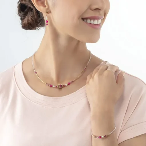 Collier Femme CŒUR DE LION SQUARE STRIPES OR-MAGENTA Acier Doré