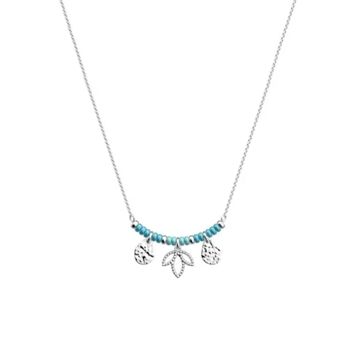 Collier Femme LES CADETTES LOTUS PAMPILLE Laiton Argenté Perles Turquoises