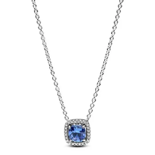 Collier Femme Pandora ARGENT 925/1000 Halo Bleu Carré Scintillant 393560C01-45