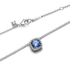 Collier Femme Pandora ARGENT 925/1000 Halo Bleu Carré Scintillant 393560C01-45