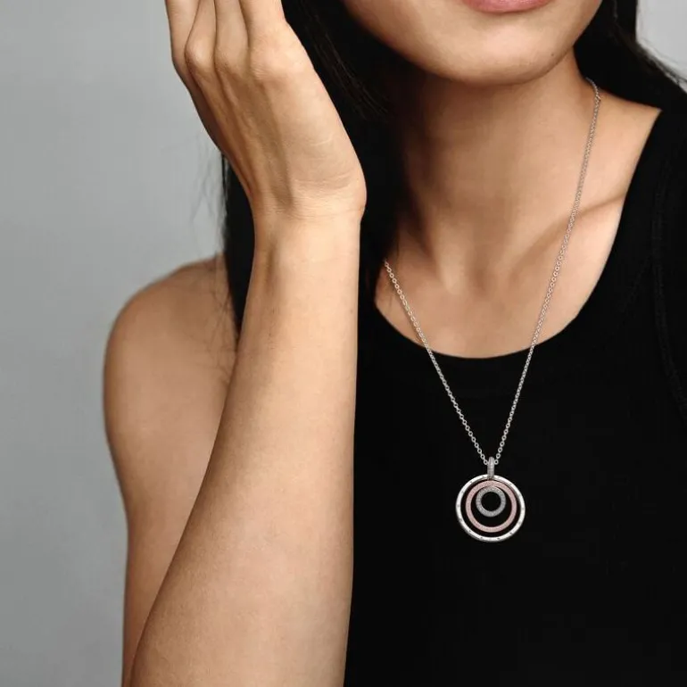 Collier Femme Pandora Signature Pendentif Cercles Bicolores 389483C01