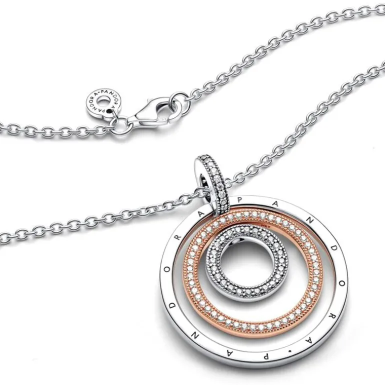Collier Femme Pandora Signature Pendentif Cercles Bicolores 389483C01