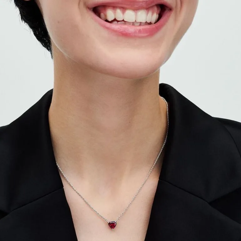 Collier Femme Pandora Timeless Pendant Halo Cœur Rouge Scintillant 392542C01
