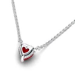 Collier Femme Pandora Timeless Pendant Halo Cœur Rouge Scintillant 392542C01