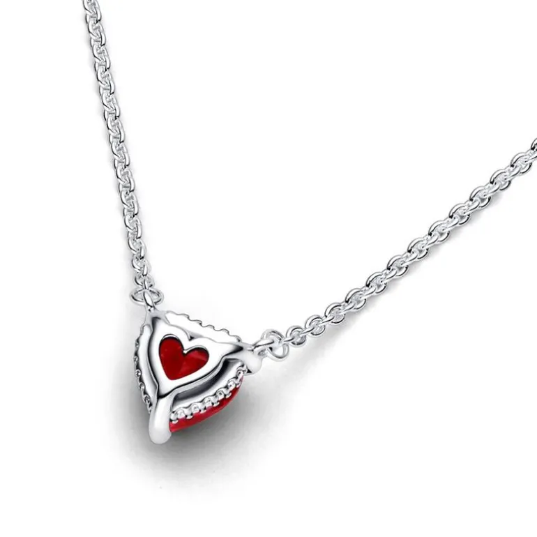 Collier Femme Pandora Timeless Pendant Halo Cœur Rouge Scintillant 392542C01