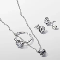 Collier Femme Pandora Timeless Pendentif Halo Rond Scintillant 391174C01