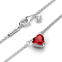 Collier Femme Pandora Timeless Pendant Halo Cœur Rouge Scintillant 392542C01