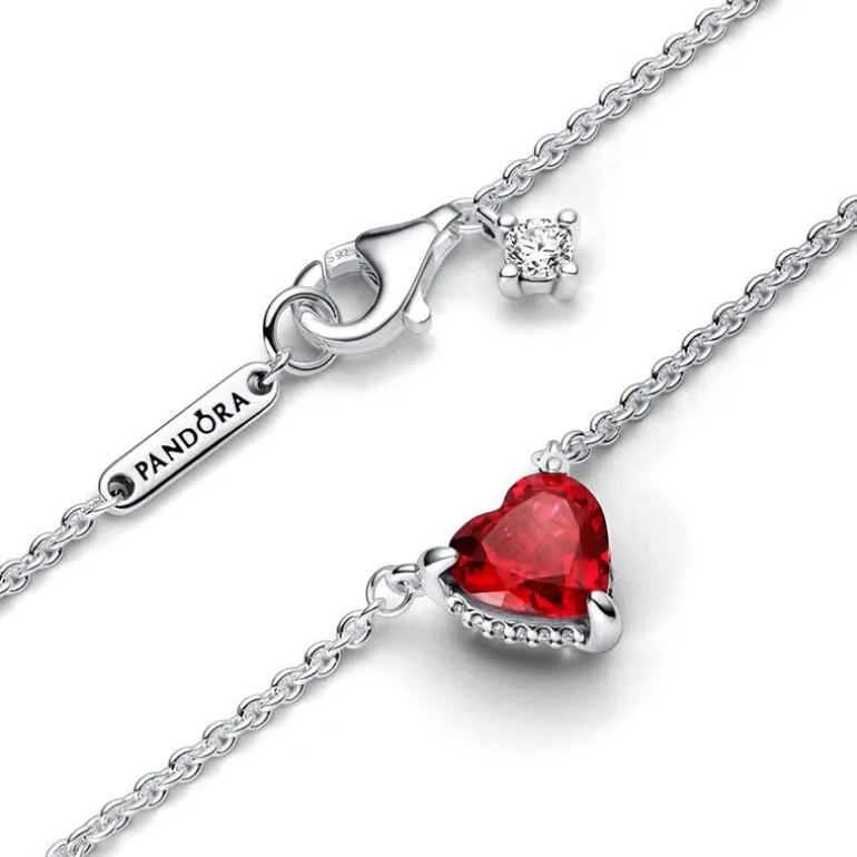 Collier Femme Pandora Timeless Pendant Halo Cœur Rouge Scintillant 392542C01