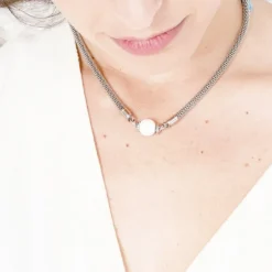 Collier Femme Serpent EDORA Acier et Céramique Blanche