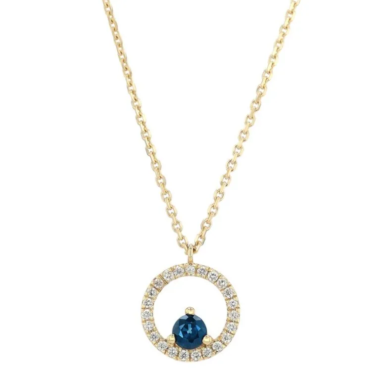 Collier Femme Solitaire EDORA OR 750/1000 Jaune, Saphir et Diamants EDOC81623