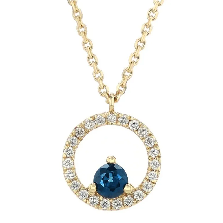 Collier Femme Solitaire EDORA OR 750/1000 Jaune, Saphir et Diamants EDOC81623