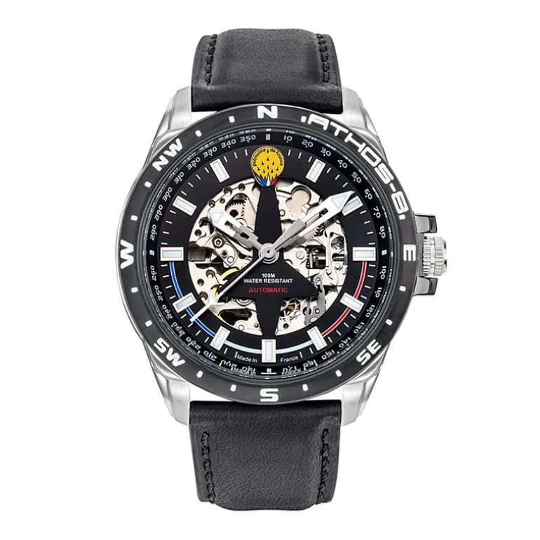 Montre Automatique Homme PATROUILLE DE FRANCE ATHOS 8 Cuir Noir