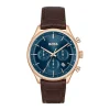 Montre Chronographe Homme BOSS GREGOR BLEU Cuir Brun