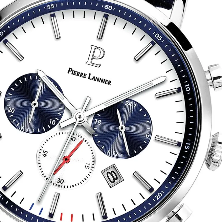 Montre Chronographe Homme PIERRE LANNIER BARON Cuir Perforé Bleu