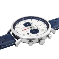Montre Chronographe Homme PIERRE LANNIER BARON Cuir Perforé Bleu