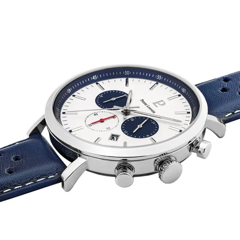 Montre Chronographe Homme PIERRE LANNIER BARON Cuir Perforé Bleu