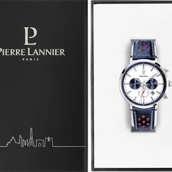 Montre Chronographe Homme PIERRE LANNIER BARON Cuir Perforé Bleu