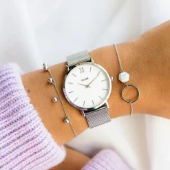 Montre Femme Cluse Minuit Mesh Silver White