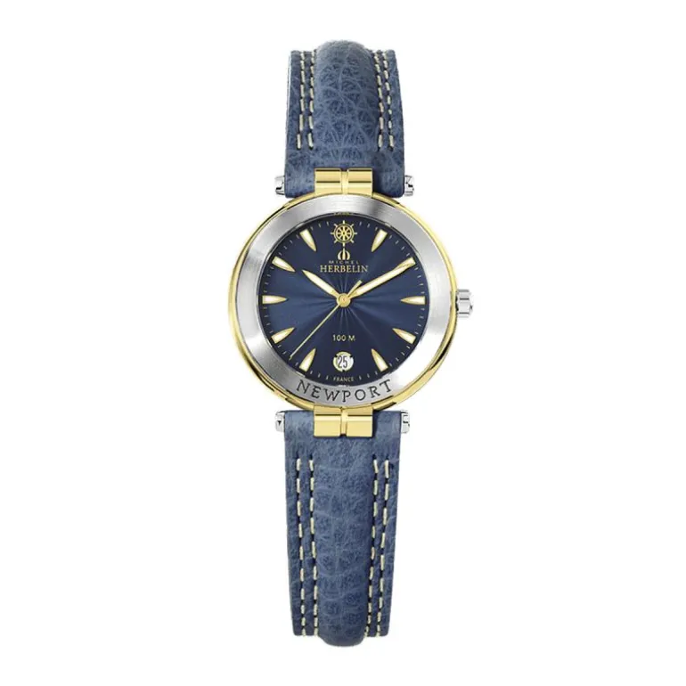 montre femme MICHEL HERBELIN Newport cuir bleu 14255T35